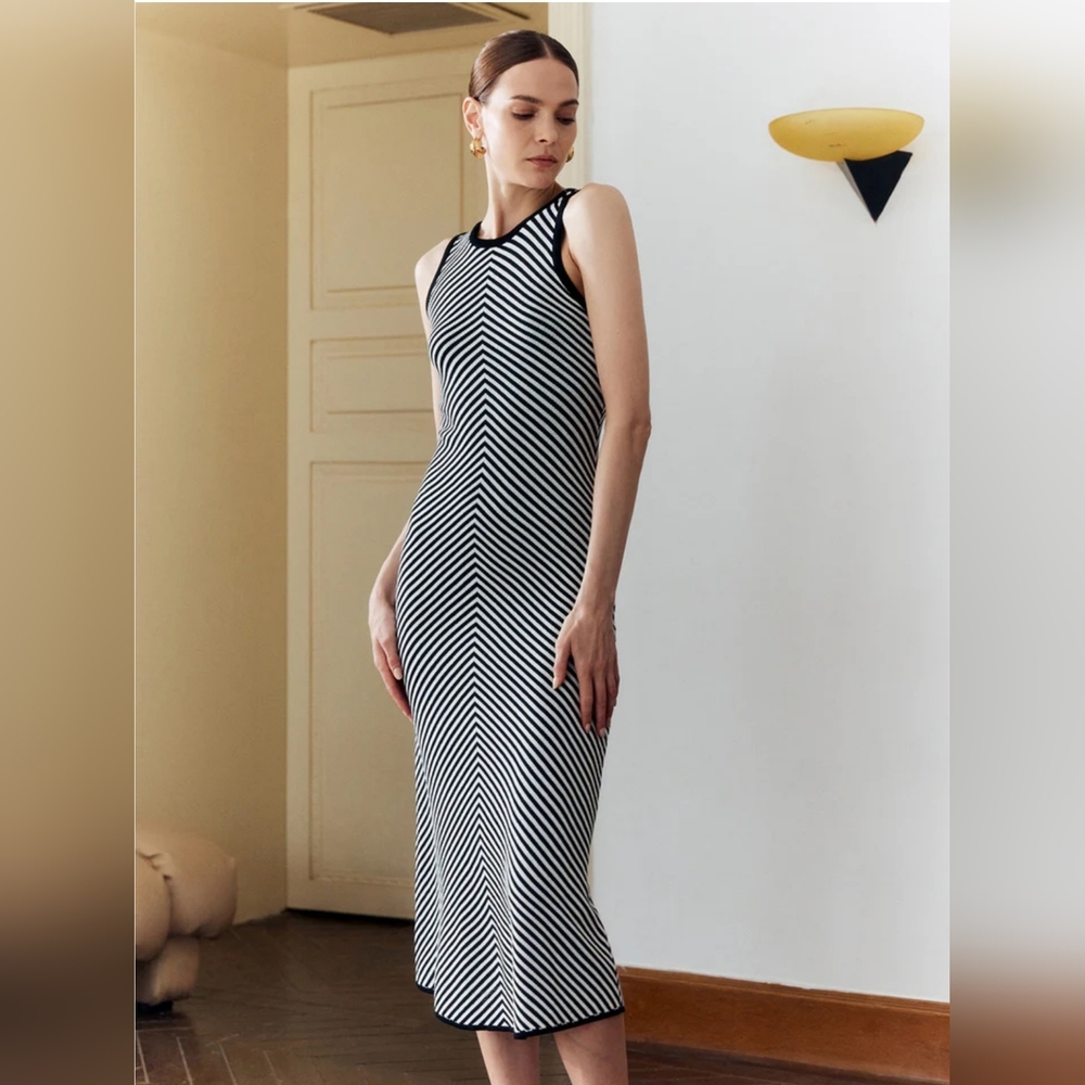 House of Harlow 1960 Navy/White Sleeveless Maxi Dress, Women's Medium